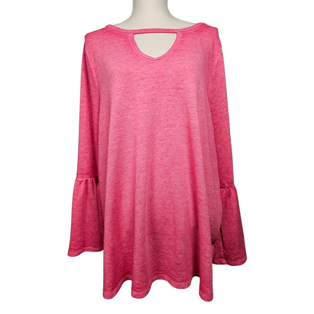 Lane Bryant Bell Sleeve Keyhole Neckline Knit Top Pink Womens 14/16